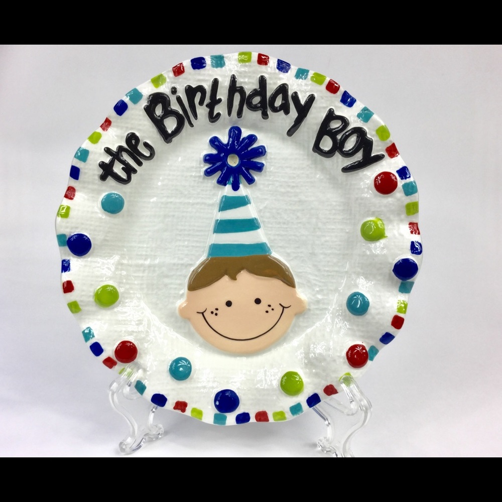 MUD PIE/ Birthday Boy Brown Hair Cake Plate